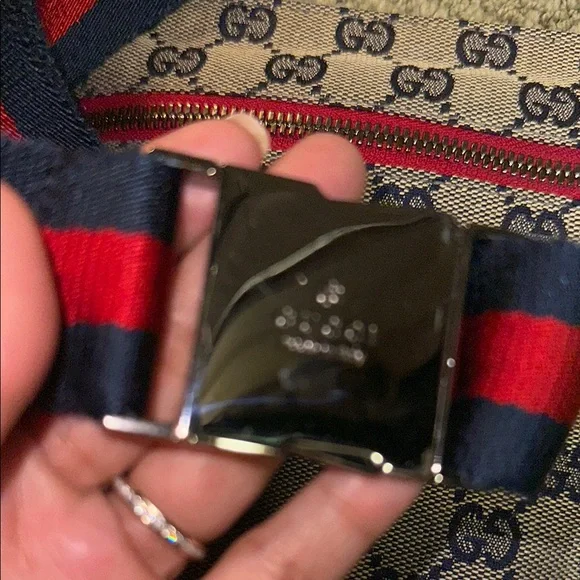 Gucci Beige Monogram Belt Bag with Red and Blue Strap - Picture 6 of 6